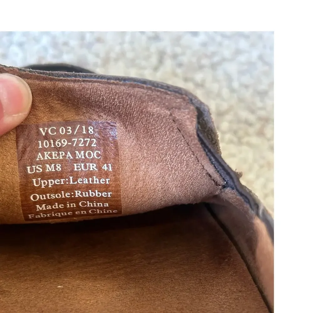 OluKai Akepa Moc Men’s 8 Brown Leather Slip On Loafers Moccasin Shoes
